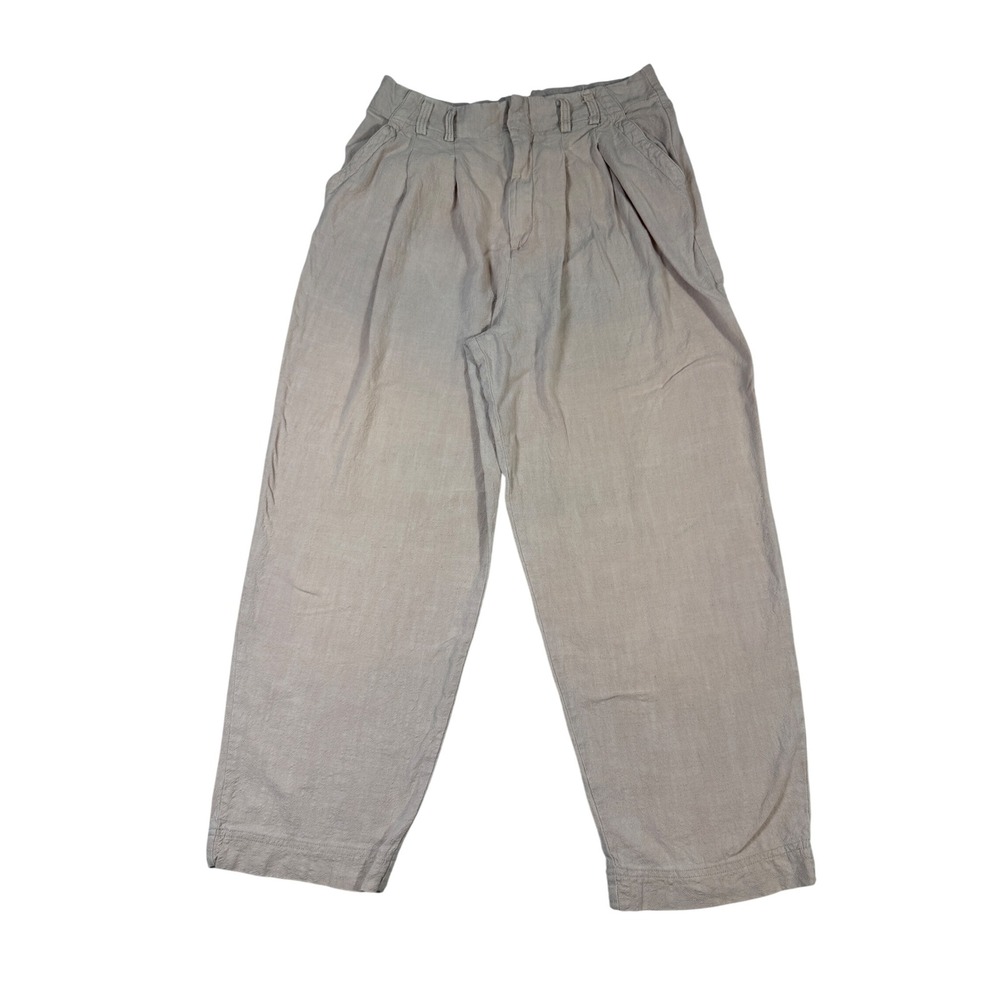 Free People Pleated Wide Leg Linen Blend Trousers Oatmeal Beige pink Size 12 - Picture 2 of 9